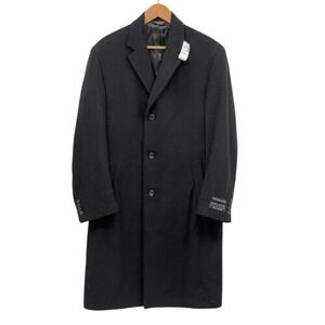 New Jos A Bank Wool Coat Overcoat Trench Men 38R Black Winter Long